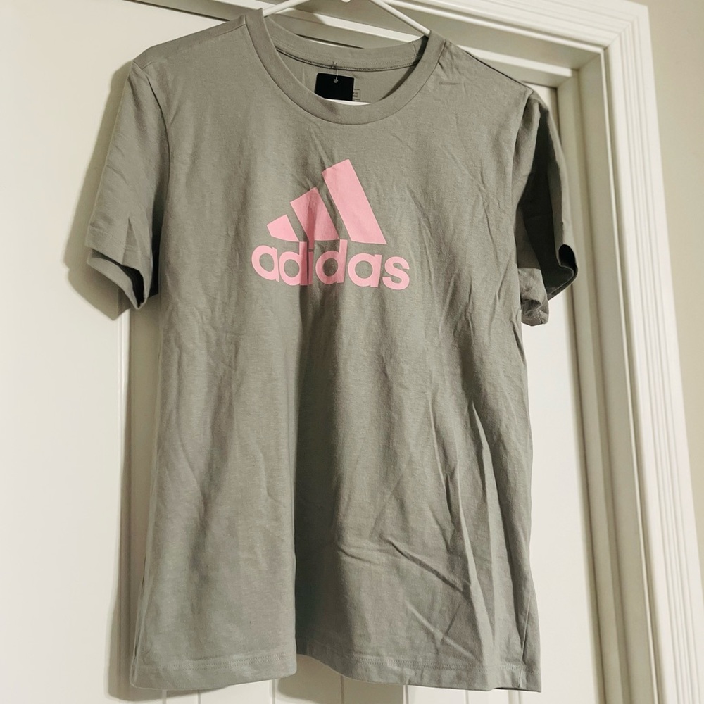 Adidas Gray Pink Logo Short Sleeve Tee